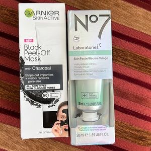 No 7 CICA RESCUE MASK & GARNIER BLACK PEEL OFF MASKS SET OF 2. NIB